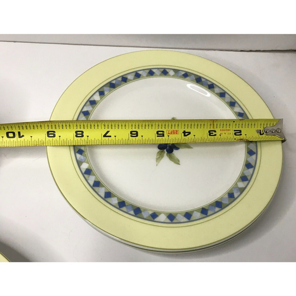 Royal Doulton Carmina 9" Salad Plates Set of (4) Yellow White Blue Berries Print - Picture 4 of 5